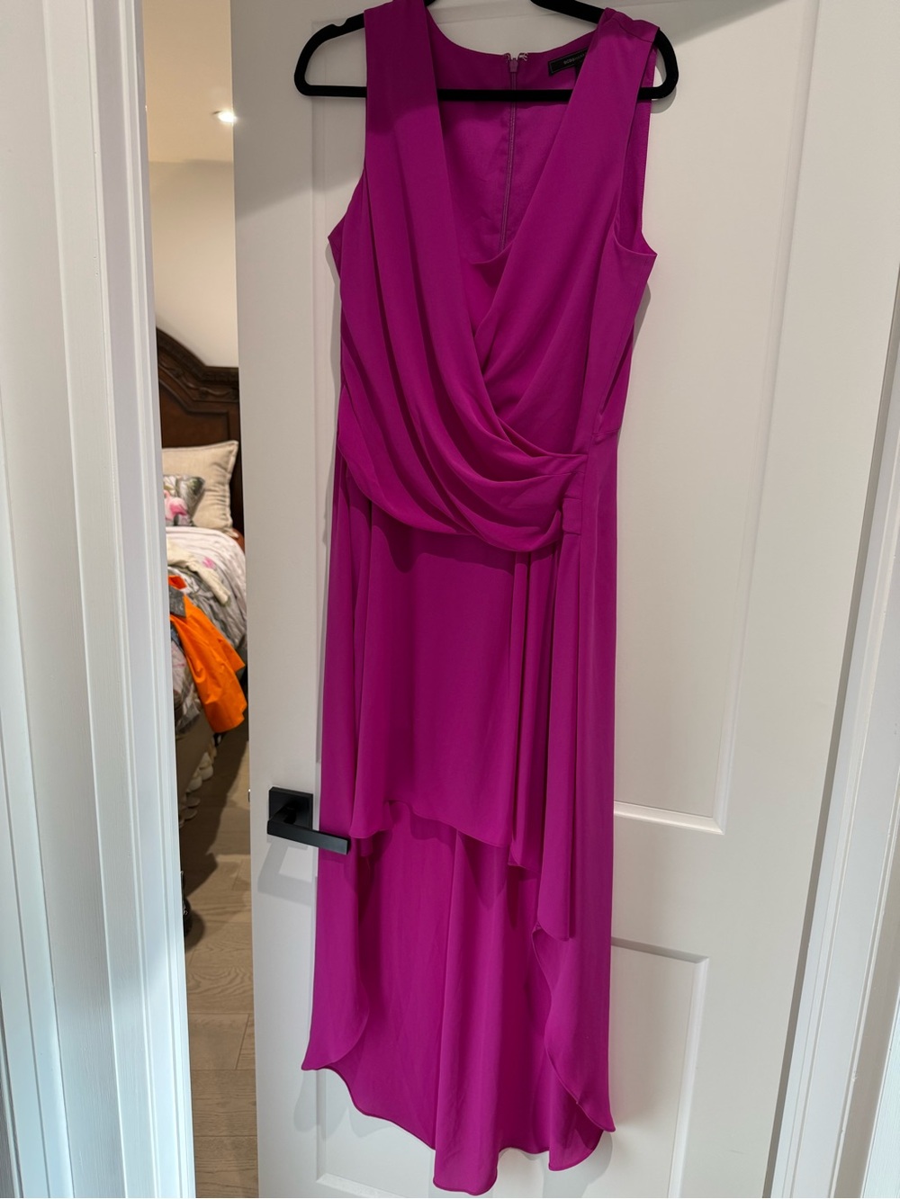 BCBGMaxAzria Fuchsia High-Low Draped Sleeveless Dress